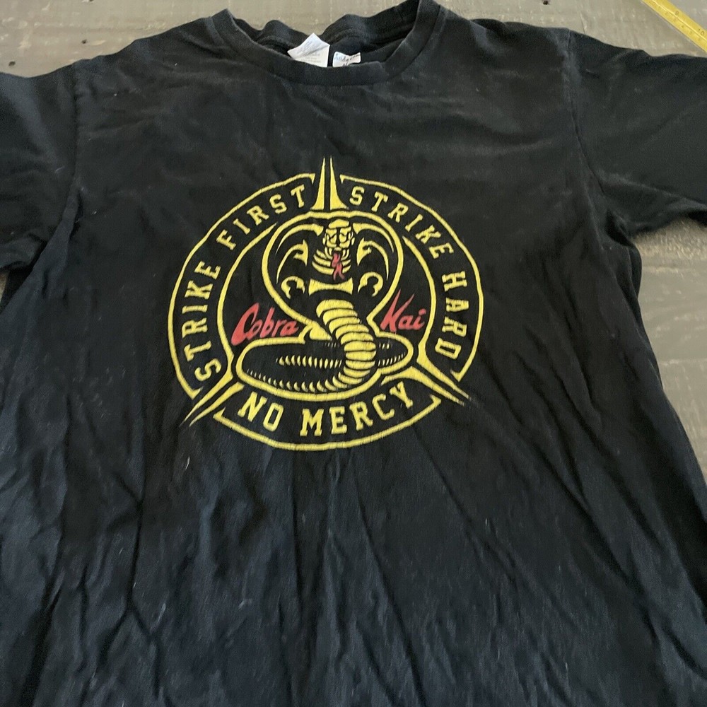 Cobra Kai Shirt Black Yellow Snake Strike First Hard No Mercy Karate Adult M dc7